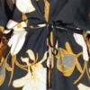 Japanese Inspired Dress, The Osaka in Black floral print, front tied close up view