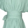 Suki Linen Wrap Dress in Sage - Back Waist Close Up View