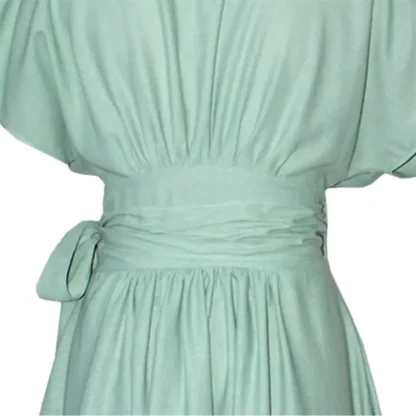 Suki Linen Wrap Dress in Sage - Back Waist Close Up View