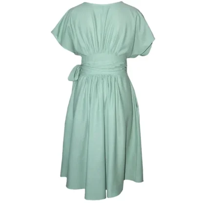 Suki Linen Wrap Dress in Sage - Back View