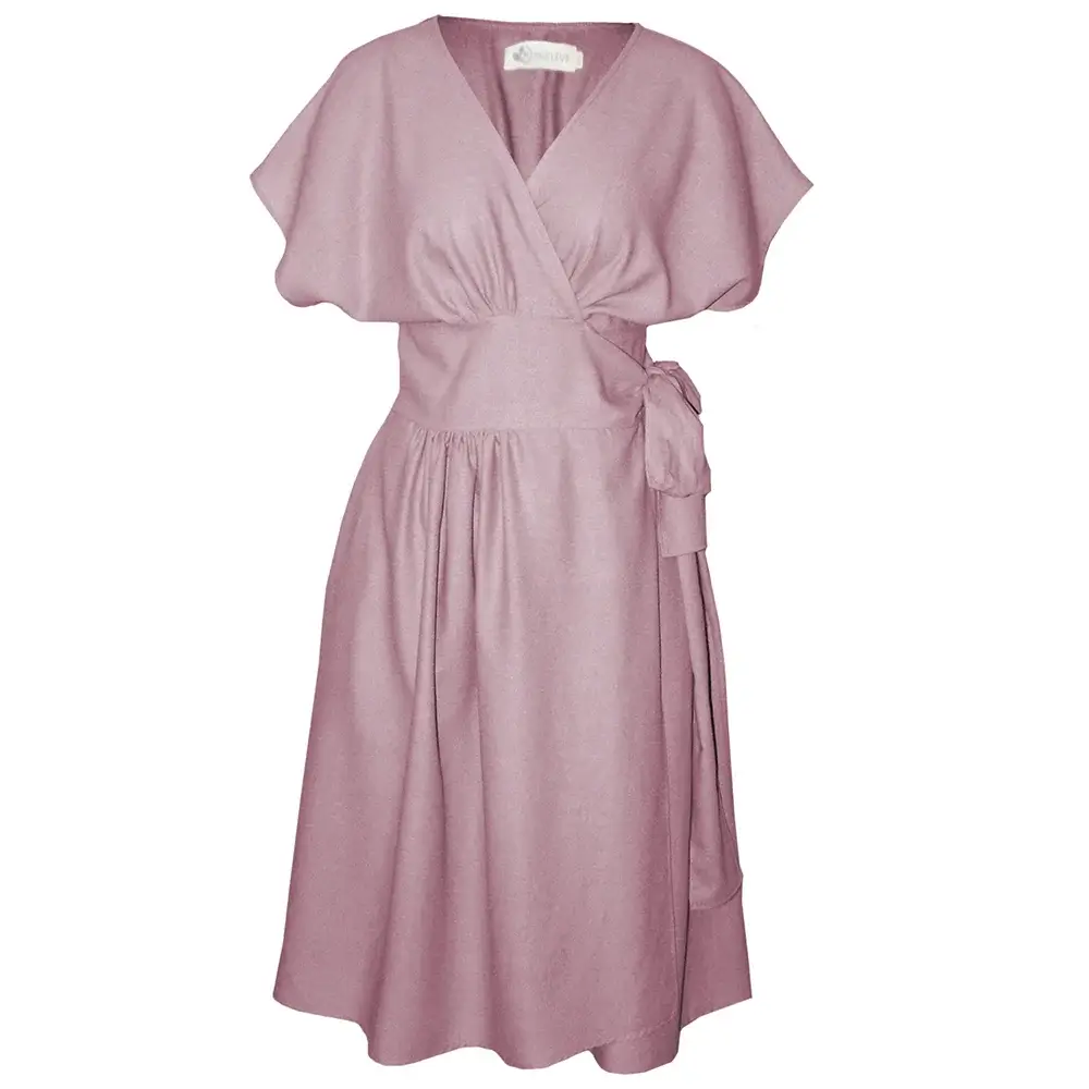 Nucleus  Dusty Pink Linen Wrap Dress - The Suki Dress