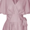 Dusty pink Linen Wrap Dress - Suki Dress - Front close up view