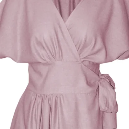 Dusty pink Linen Wrap Dress - Suki Dress - Front close up view