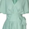 Suki Linen Wrap Dress in Sage - Front Waist Close Up View