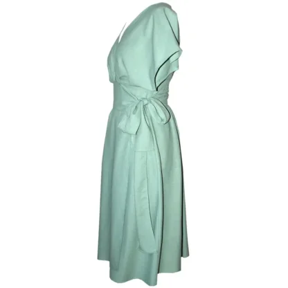 Suki Linen Wrap Dress in Sage - Other Side View