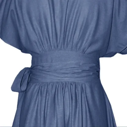 Airforce Blue Midi Suki Wrap Dress - Back View Close Up