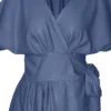 Airforce Blue Midi Suki Wrap Dress - Front View Close up