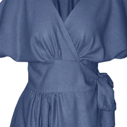 Airforce Blue Midi Suki Wrap Dress - Front View Close up