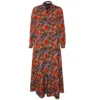 Orange paisley Boho Maxi Shirt Dress - Front View no tie