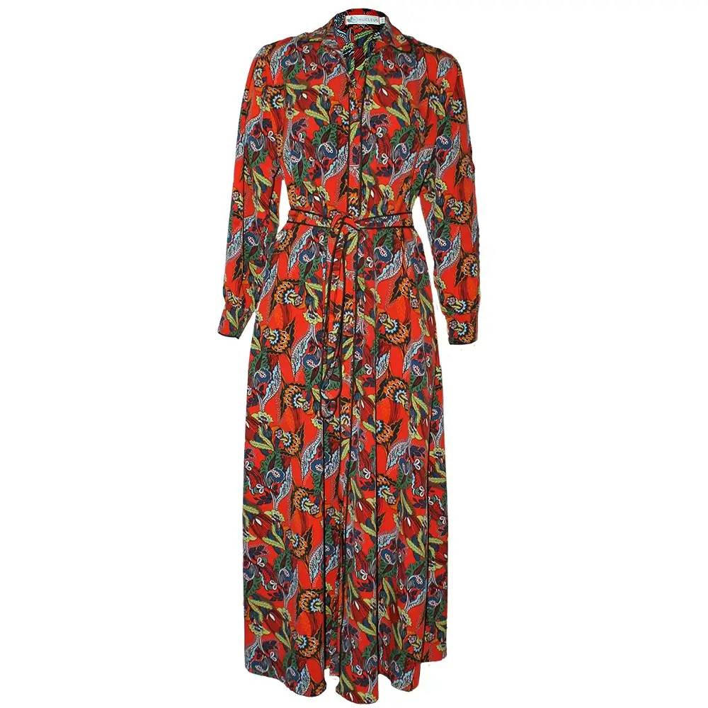 Nucleus⋆Orange Paisley Boho Maxi Shirt Dress - South Africa