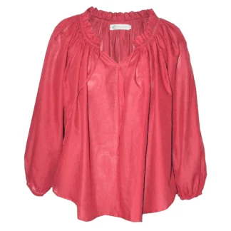 Nucleus Clothing is Handmade in Cape Town 15 Oversized Sheer Poet Blouse. Coral Front Open View