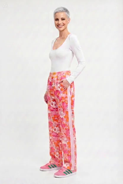 Floral wide-leg pants model