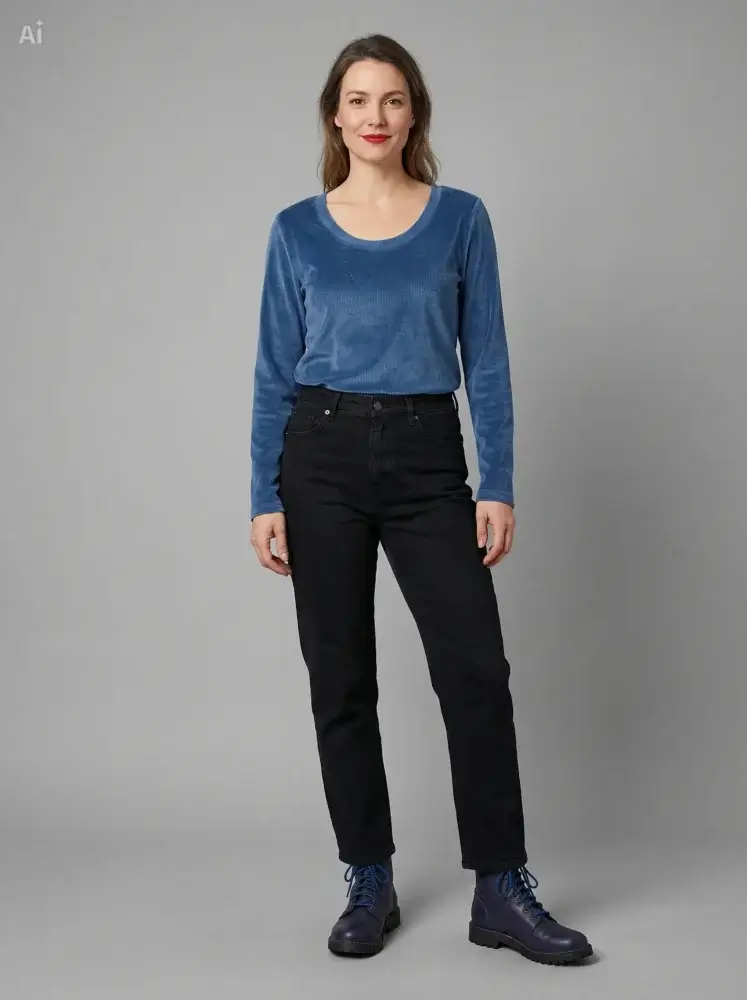 Nucleus Ribbed velour Long Sleeve - Navy