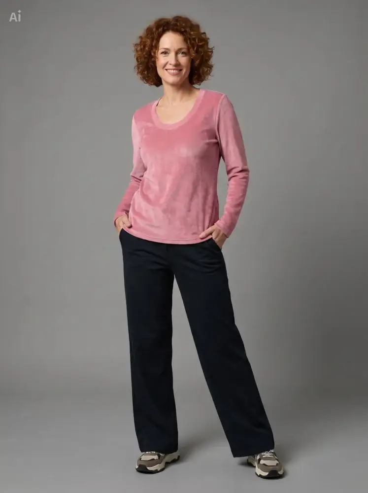 Nucleus Ribbed velour Top in dusty pink model