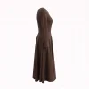 Fit and Flare Midi Dress in Scuba Crepe - The Brigitte Classic 5 Brigitte Dress Brown Side