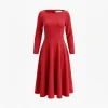 Fit and Flare Midi Dress in Scuba Crepe - The Brigitte Classic 10 Brigitte Dress Front Red