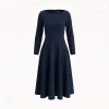 Fit and Flare Midi Dress in Scuba Crepe - The Brigitte Classic 9 Brigitte Dress Navy Front view