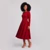 Fit and Flare Midi Dress in Scuba Crepe - The Brigitte Classic 16 Brigitte Dress Red Smaller model