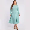 Fit and Flare Midi Dress in Scuba Crepe - The Brigitte Classic 17 Brigitte Dress Seafoam Larger Model