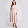 Fit and Flare Midi Dress in Scuba Crepe - The Brigitte Classic 12 Brigitte Dress Soft Pink Larger Model 1