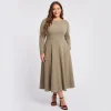 Fit and Flare Midi Dress in Scuba Crepe - The Brigitte Classic 21 Brigitte Dress Stone Larger Model