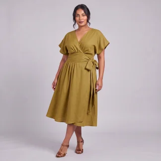 Mustard yellow wrap Dress - The Suki Linen wrap dress