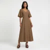 The Revarie Dress Taupe Model Shot