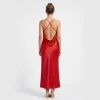 Nucleus Cowl Evening Dress Chili Satin Back Model